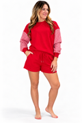 Gingham Patchwork Long Sleeve Top & Shorts Set